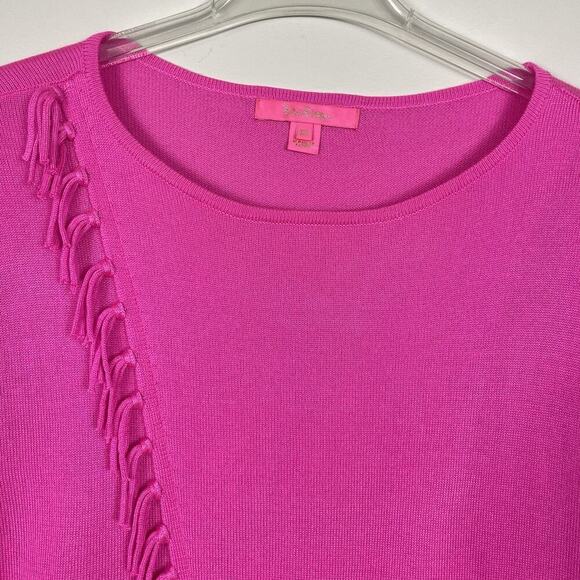 Lilly Pulitzer Emberly Sweater Size XS Mandevilla Pink Fringe Tropical Beach Fun - Picture 4 of 11